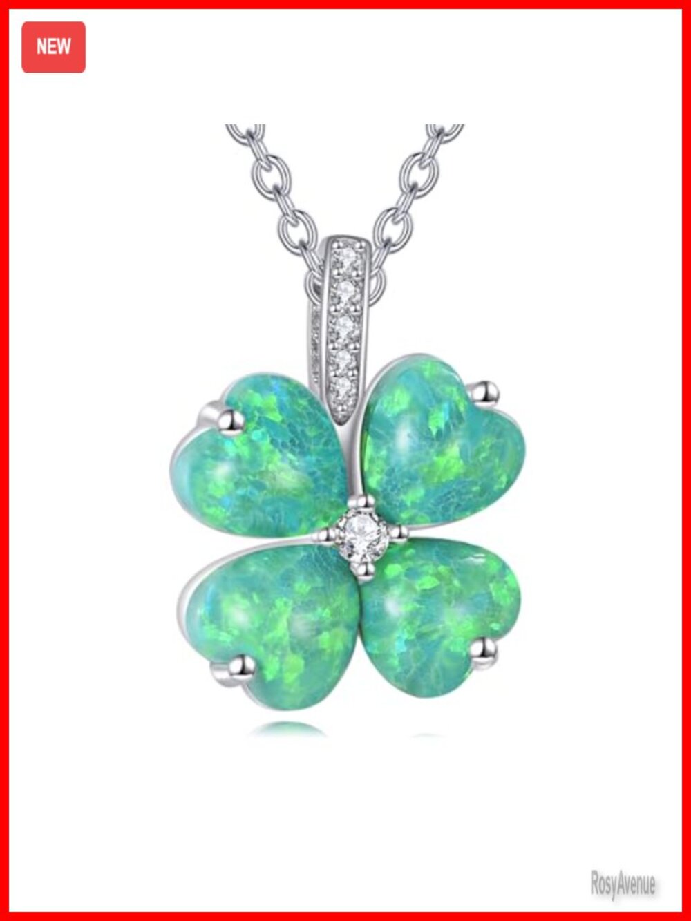 Four Leaf Clover Necklace 925 Sterling Silver Heart Opal Pendant